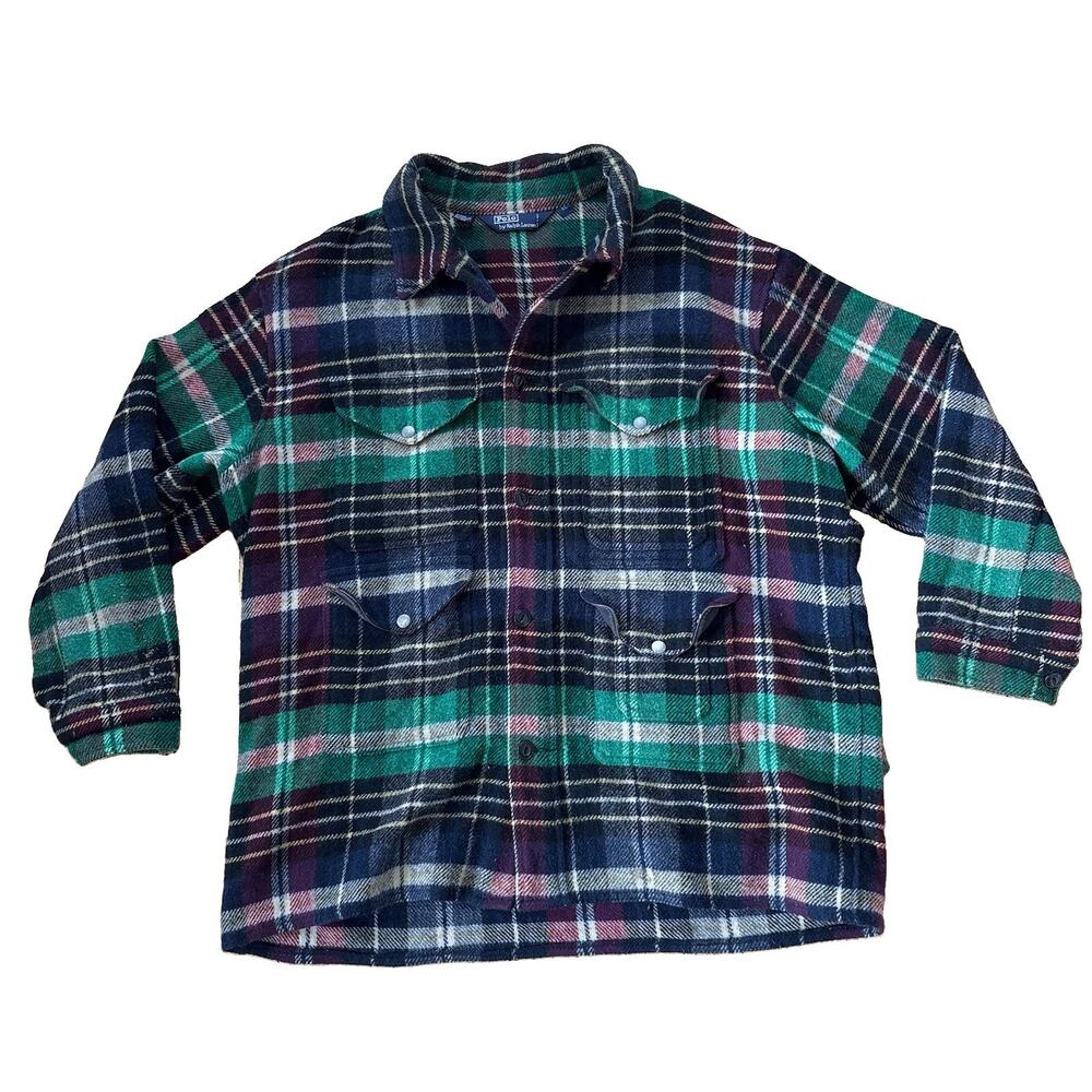 VTG Polo Ralph Lauren Wool Field Jacket Plaid Hunting Coat Men’s XL Macau RARE!!